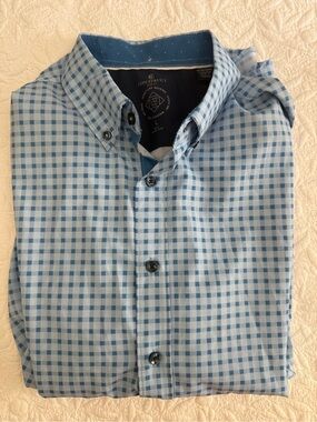 Construct Slim Stretch Moisture Wicking Blue/White Check Button-Down Shirt L